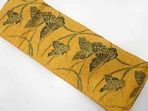 蝶に草葉模様織り出し　半幅帯